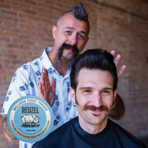 Get REUZELED Blue Pomade + 3 in 1 Shampoo Set