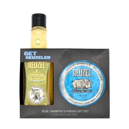Get REUZELED Blue Pomade + 3 in 1 Shampoo Set