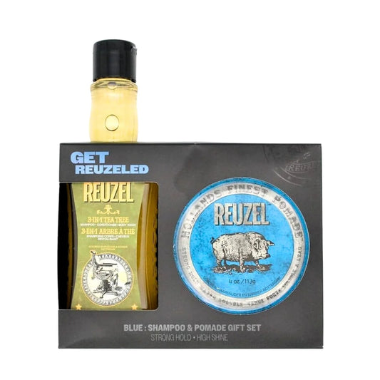 Get REUZELED Blue Pomade + 3 in 1 Shampoo Set