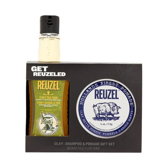 Get REUZELED Clay Matte Pomade + 3 in 1 Shampoo Set