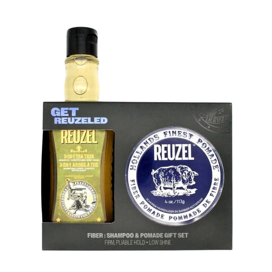 Get REUZELED Fiber Pomade + 3 in 1 Shampoo Set